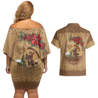 Cowboy Christmas Couples Matching Off Shoulder Short Dress and Hawaiian Shirt Giddy Up Jingle Horse Brown Version - Wonder Print Shop