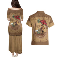 Cowboy Christmas Couples Matching Puletasi and Hawaiian Shirt Giddy Up Jingle Horse Brown Version - Wonder Print Shop