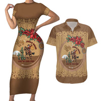 Cowboy Christmas Couples Matching Short Sleeve Bodycon Dress and Hawaiian Shirt Giddy Up Jingle Horse Brown Version - Wonder Print Shop