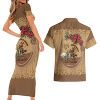 Cowboy Christmas Couples Matching Short Sleeve Bodycon Dress and Hawaiian Shirt Giddy Up Jingle Horse Brown Version - Wonder Print Shop