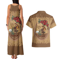 Cowboy Christmas Couples Matching Tank Maxi Dress and Hawaiian Shirt Giddy Up Jingle Horse Brown Version - Wonder Print Shop