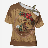 Cowboy Christmas Cross Shoulder Shirt Giddy Up Jingle Horse Brown Version - Wonder Print Shop