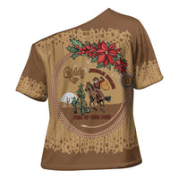 Cowboy Christmas Cross Shoulder Shirt Giddy Up Jingle Horse Brown Version - Wonder Print Shop
