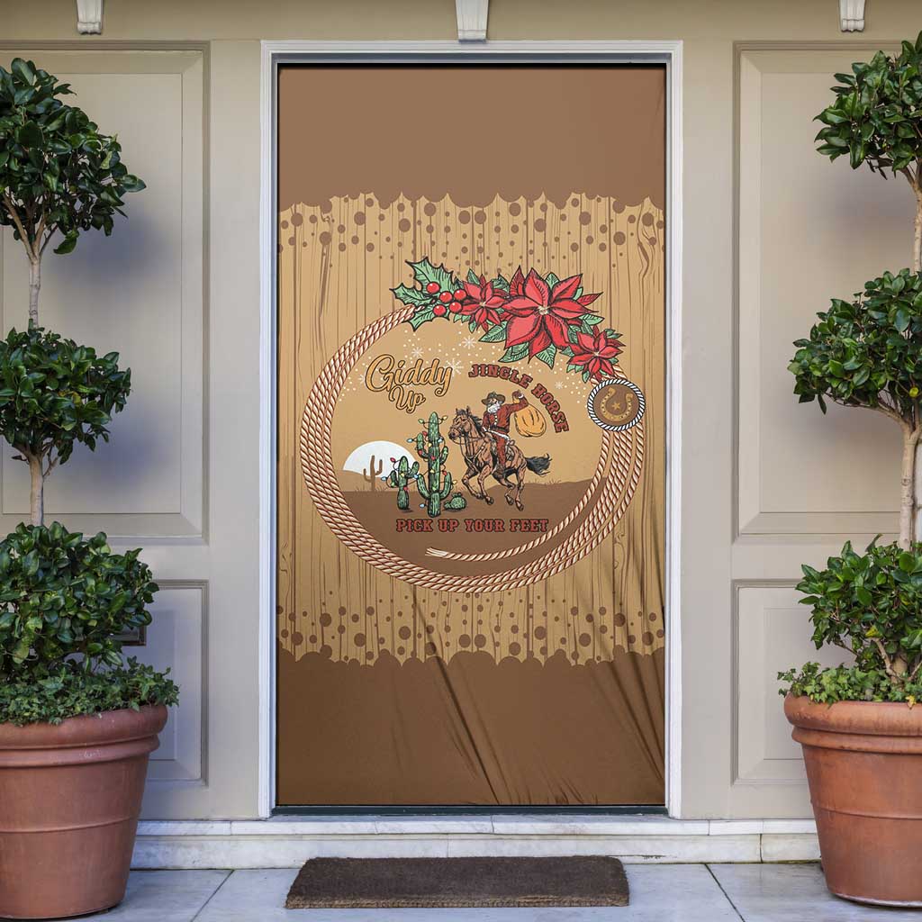 Cowboy Christmas Door Cover Giddy Up Jingle Horse Brown Version - Wonder Print Shop