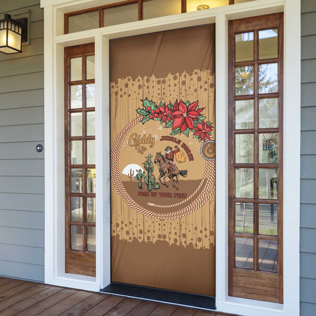 Cowboy Christmas Door Cover Giddy Up Jingle Horse Brown Version - Wonder Print Shop