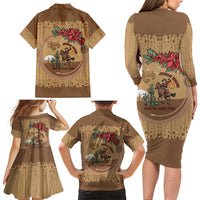 Cowboy Christmas Family Matching Long Sleeve Bodycon Dress and Hawaiian Shirt Giddy Up Jingle Horse Brown Version - Wonder Print Shop
