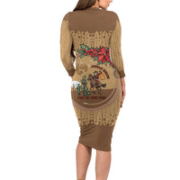 Cowboy Christmas Family Matching Long Sleeve Bodycon Dress and Hawaiian Shirt Giddy Up Jingle Horse Brown Version - Wonder Print Shop