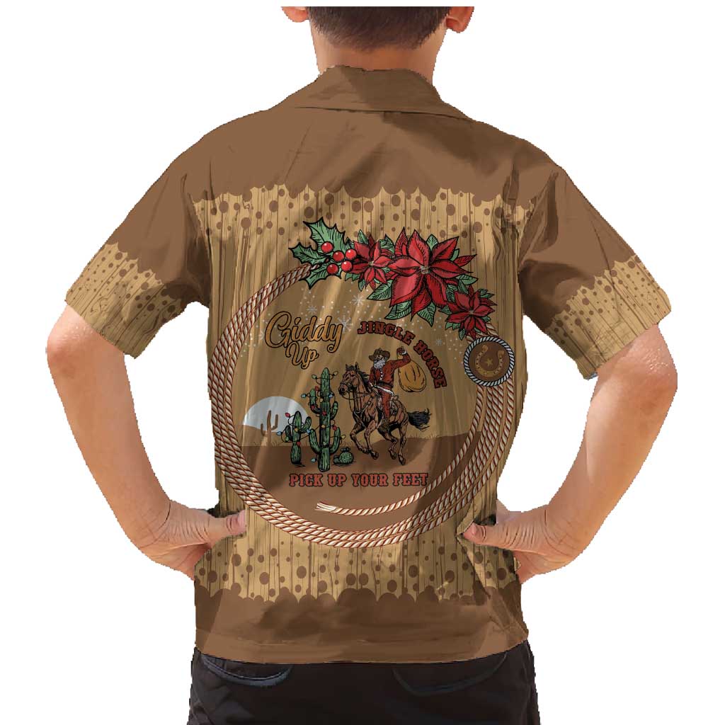 Cowboy Christmas Family Matching Mermaid Dress and Hawaiian Shirt Giddy Up Jingle Horse Brown Version - Wonder Print Shop