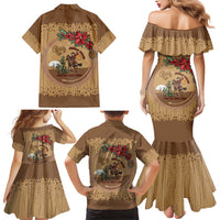 Cowboy Christmas Family Matching Mermaid Dress and Hawaiian Shirt Giddy Up Jingle Horse Brown Version - Wonder Print Shop