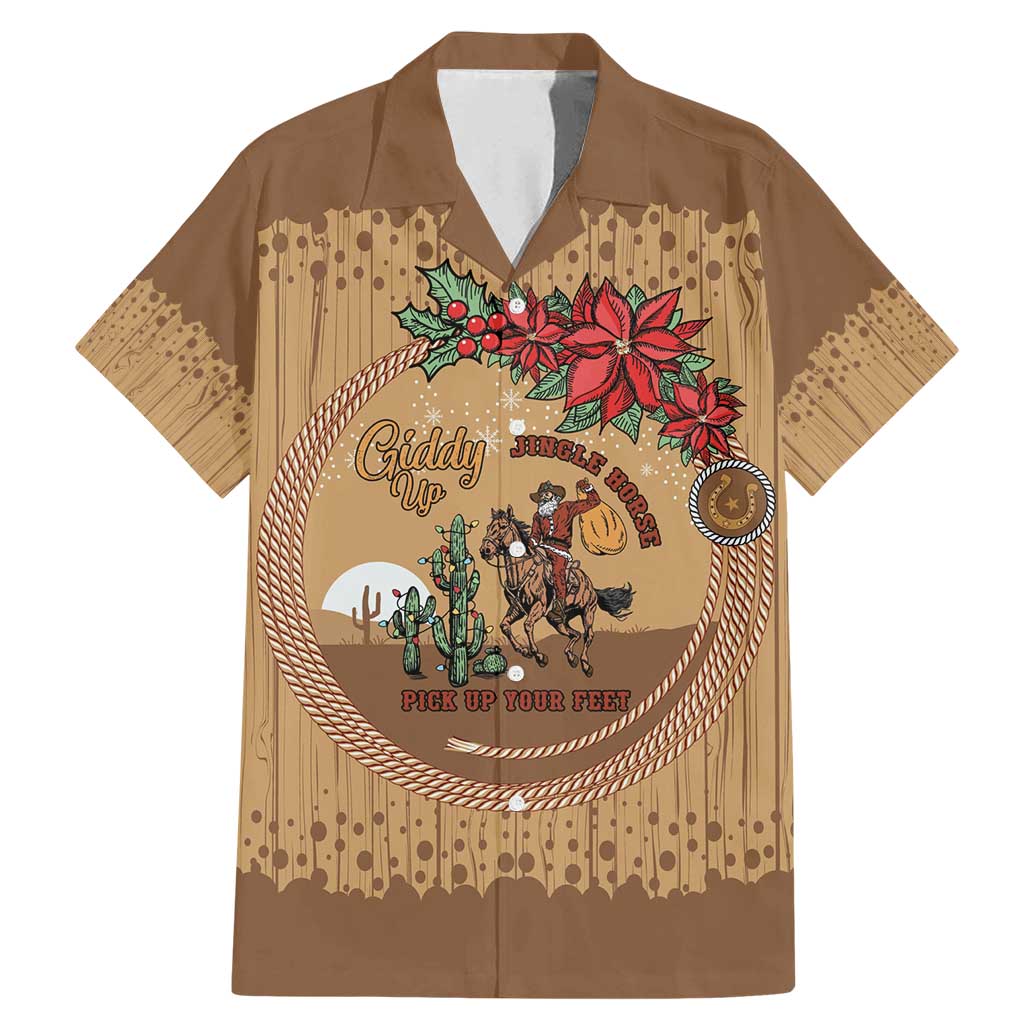Cowboy Christmas Family Matching Mermaid Dress and Hawaiian Shirt Giddy Up Jingle Horse Brown Version - Wonder Print Shop