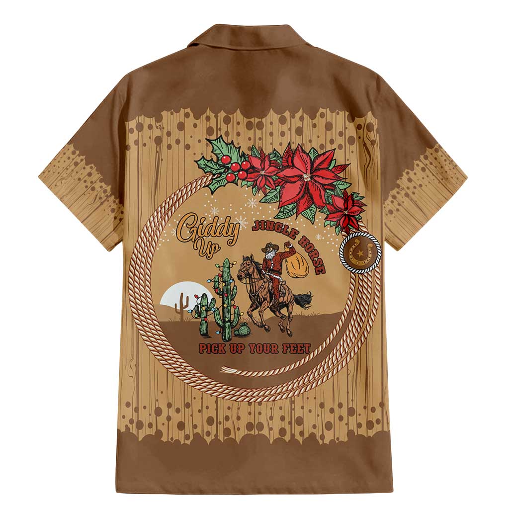 Cowboy Christmas Family Matching Mermaid Dress and Hawaiian Shirt Giddy Up Jingle Horse Brown Version - Wonder Print Shop