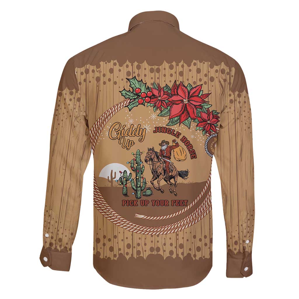 Cowboy Christmas Family Matching Mermaid Dress and Hawaiian Shirt Giddy Up Jingle Horse Brown Version - Wonder Print Shop