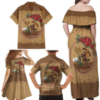 Cowboy Christmas Family Matching Off Shoulder Maxi Dress and Hawaiian Shirt Giddy Up Jingle Horse Brown Version - Wonder Print Shop
