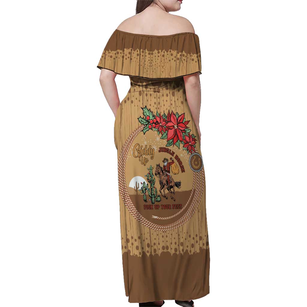 Cowboy Christmas Family Matching Off Shoulder Maxi Dress and Hawaiian Shirt Giddy Up Jingle Horse Brown Version - Wonder Print Shop