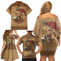 Cowboy Christmas Family Matching Off Shoulder Short Dress and Hawaiian Shirt Giddy Up Jingle Horse Brown Version - Wonder Print Shop