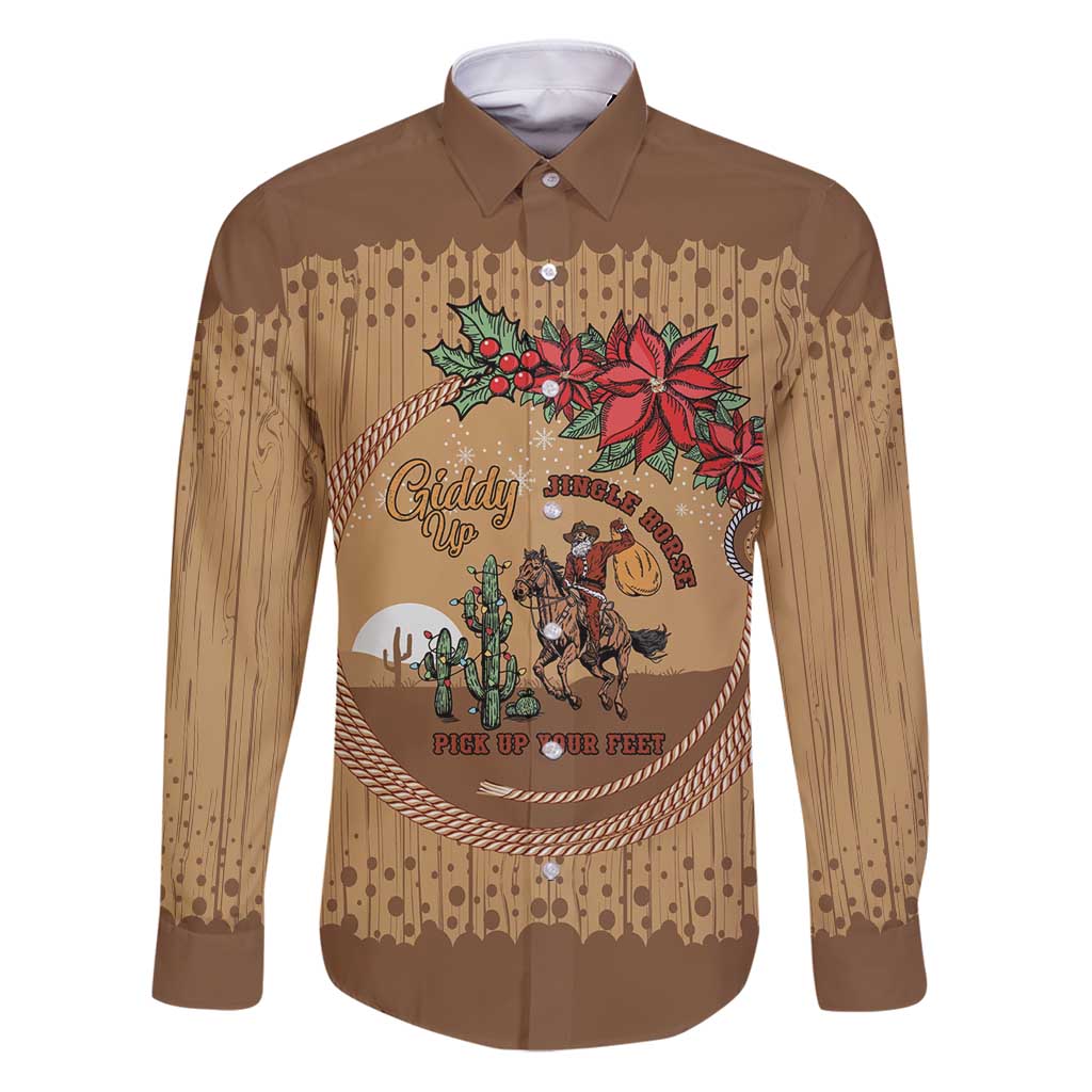 Cowboy Christmas Family Matching Puletasi and Hawaiian Shirt Giddy Up Jingle Horse Brown Version - Wonder Print Shop