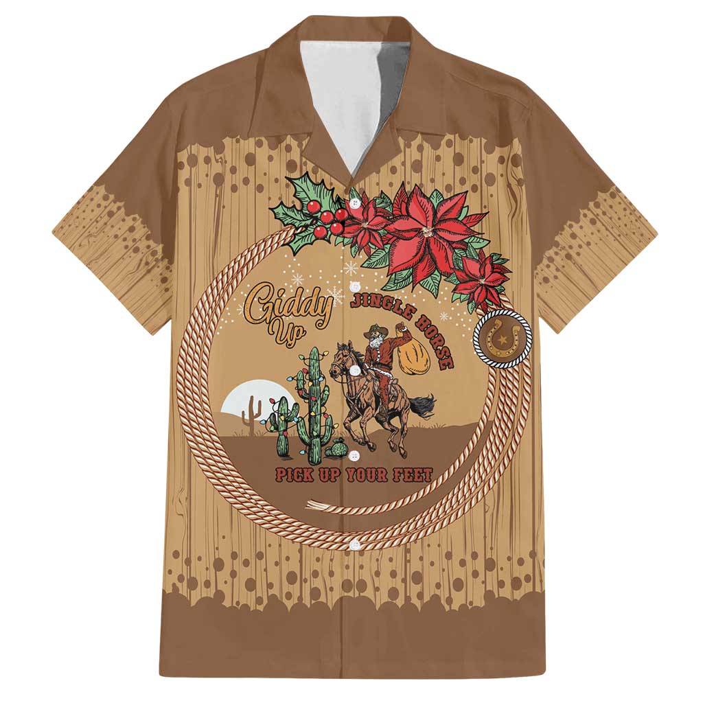 Cowboy Christmas Family Matching Summer Maxi Dress and Hawaiian Shirt Giddy Up Jingle Horse Brown Version - Wonder Print Shop