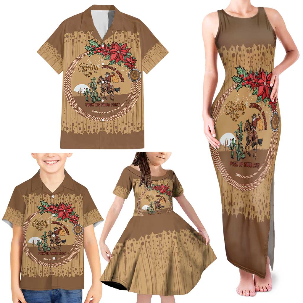 Cowboy Christmas Family Matching Tank Maxi Dress and Hawaiian Shirt Giddy Up Jingle Horse Brown Version - Wonder Print Shop