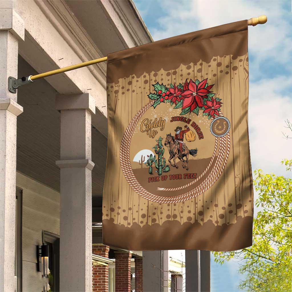 Cowboy Christmas Garden Flag Giddy Up Jingle Horse Brown Version - Wonder Print Shop