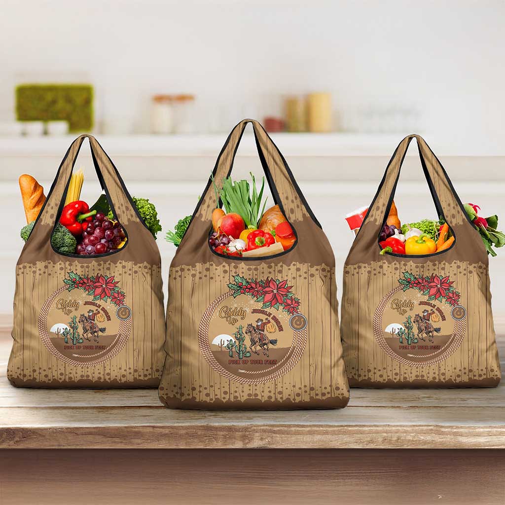 Cowboy Christmas Grocery Bag Giddy Up Jingle Horse Brown Version - Wonder Print Shop