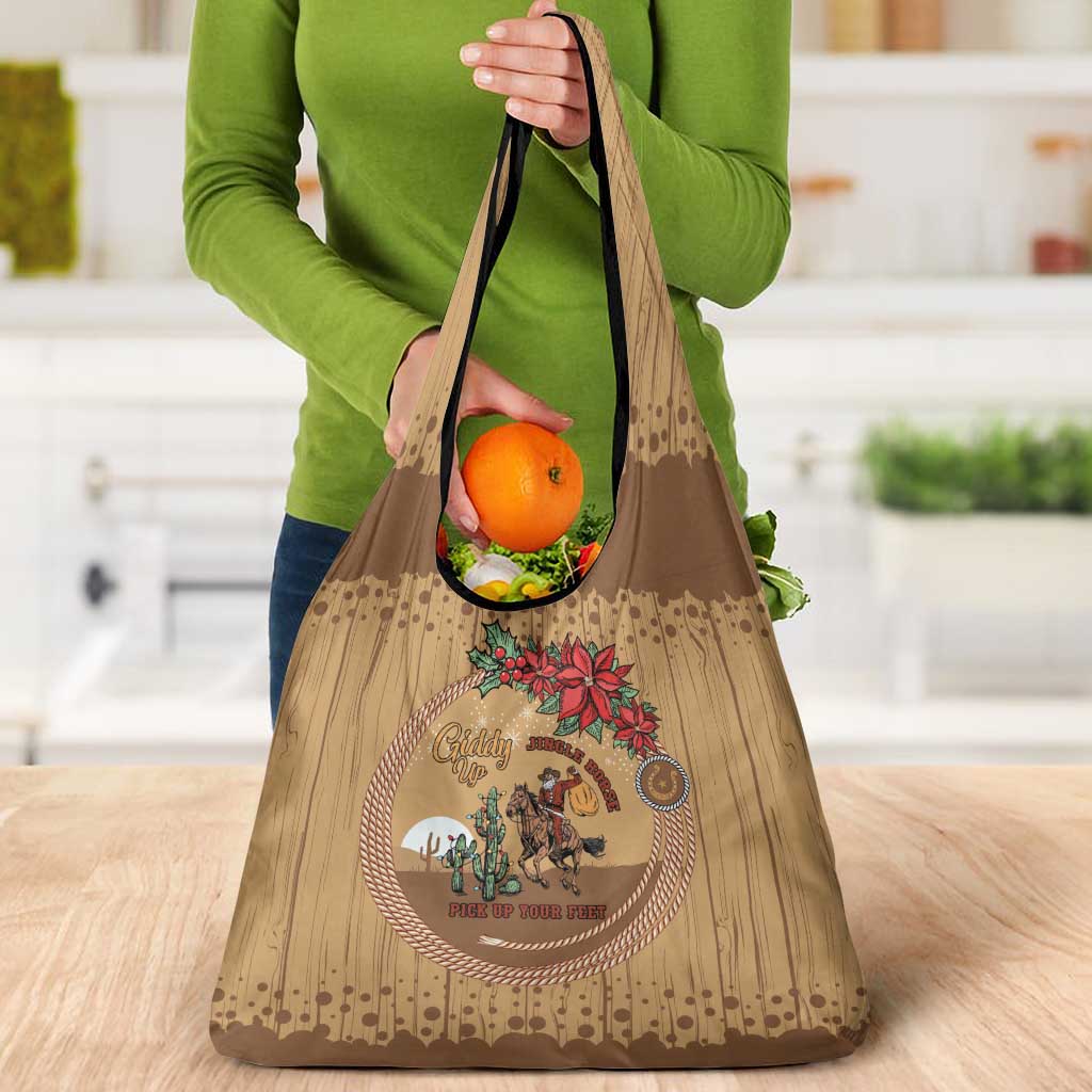 Cowboy Christmas Grocery Bag Giddy Up Jingle Horse Brown Version - Wonder Print Shop
