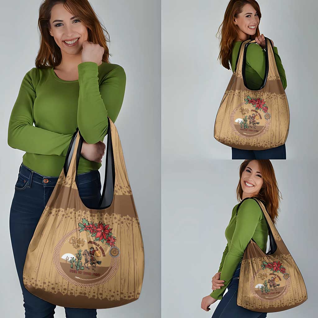 Cowboy Christmas Grocery Bag Giddy Up Jingle Horse Brown Version - Wonder Print Shop