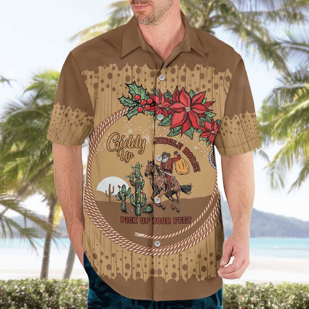 Cowboy Christmas Hawaiian Shirt Giddy Up Jingle Horse Brown Version - Wonder Print Shop