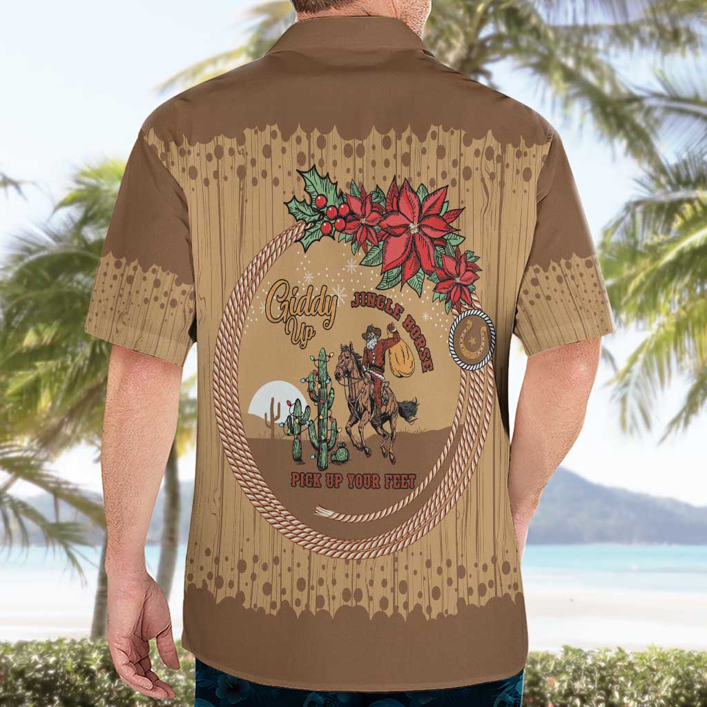 Cowboy Christmas Hawaiian Shirt Giddy Up Jingle Horse Brown Version - Wonder Print Shop