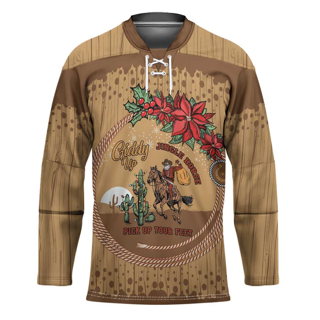 Cowboy Christmas Hockey Jersey Giddy Up Jingle Horse Brown Version - Wonder Print Shop