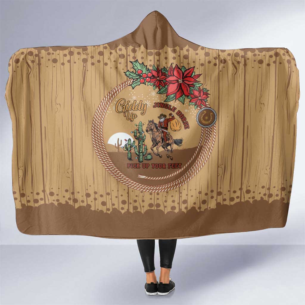 Cowboy Christmas Hooded Blanket Giddy Up Jingle Horse Brown Version - Wonder Print Shop