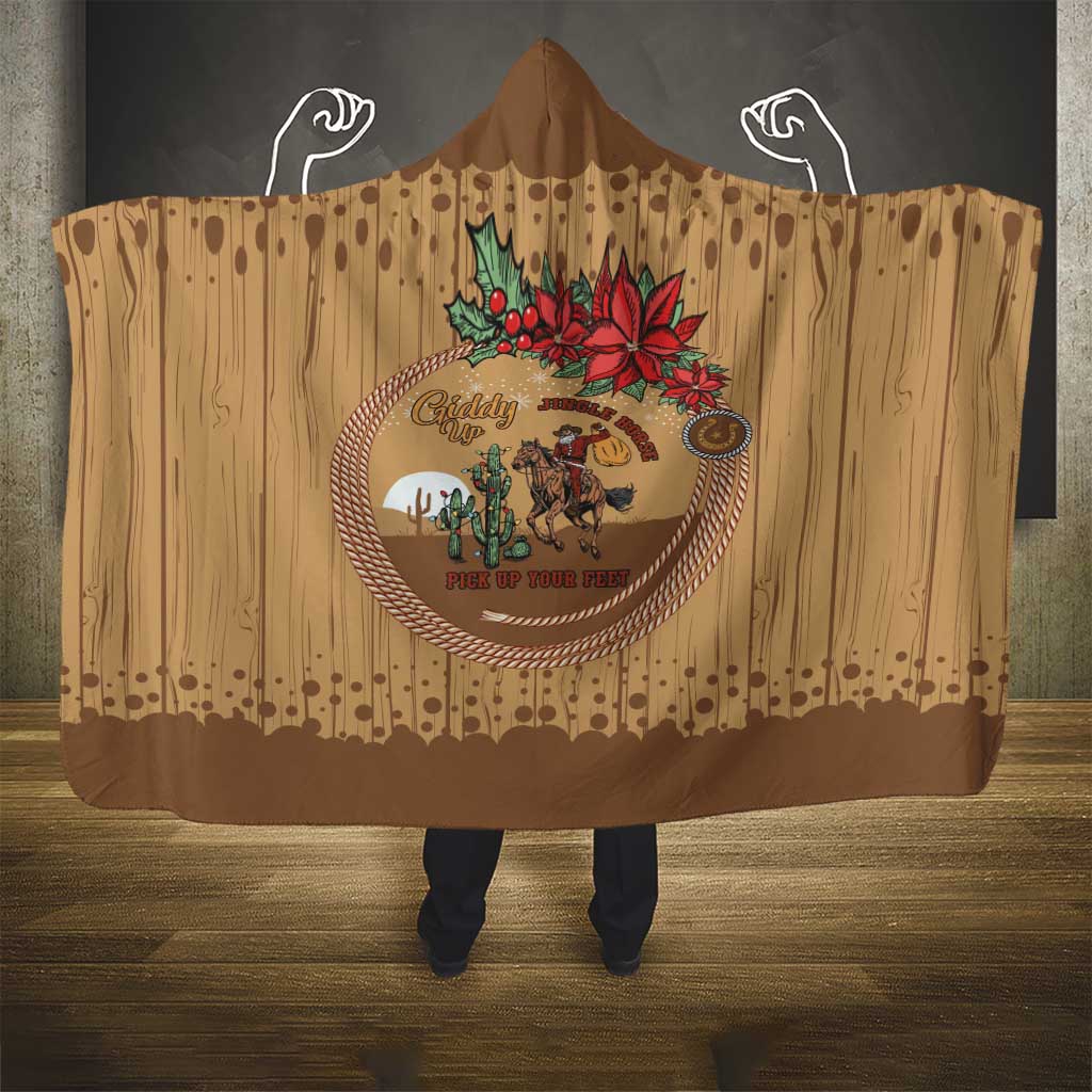 Cowboy Christmas Hooded Blanket Giddy Up Jingle Horse Brown Version - Wonder Print Shop