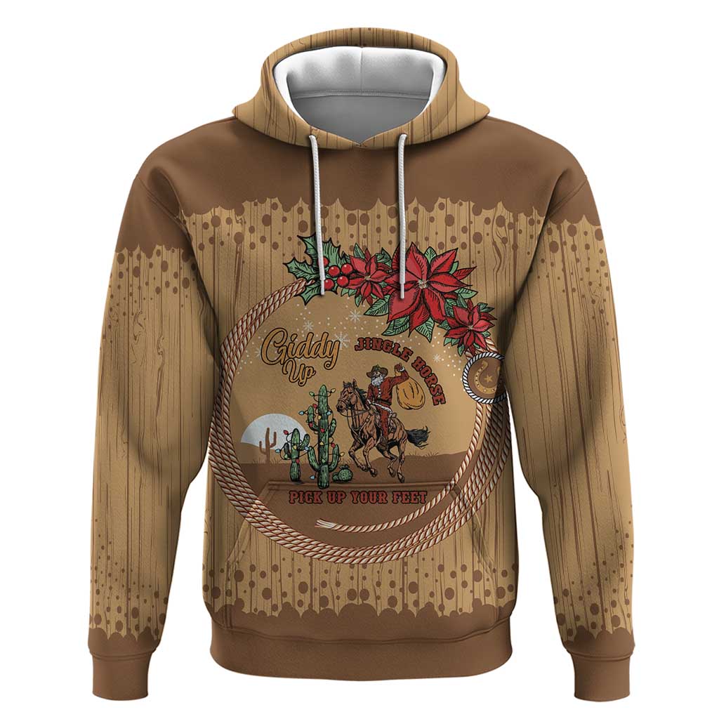 Cowboy Christmas Hoodie Giddy Up Jingle Horse Brown Version - Wonder Print Shop