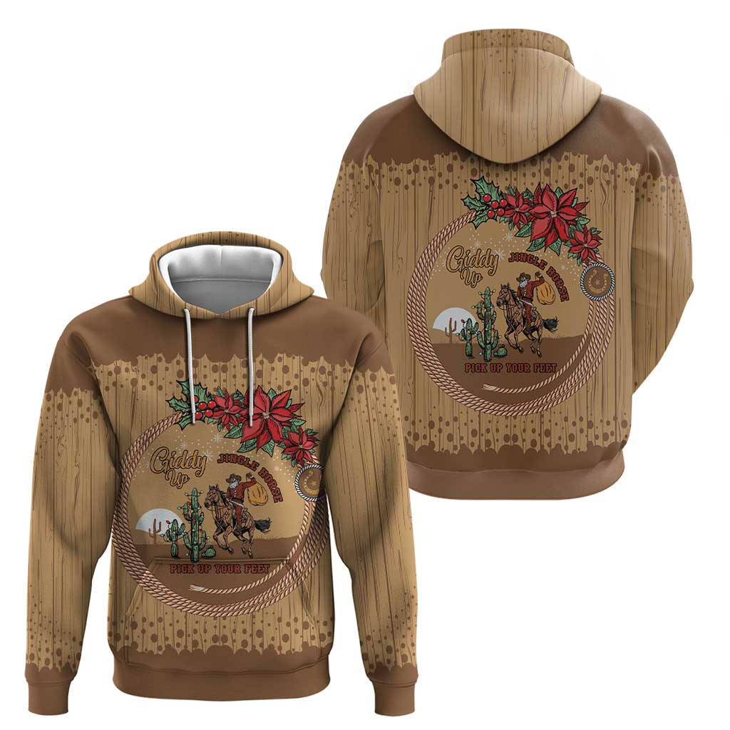 Cowboy Christmas Hoodie Giddy Up Jingle Horse Brown Version - Wonder Print Shop