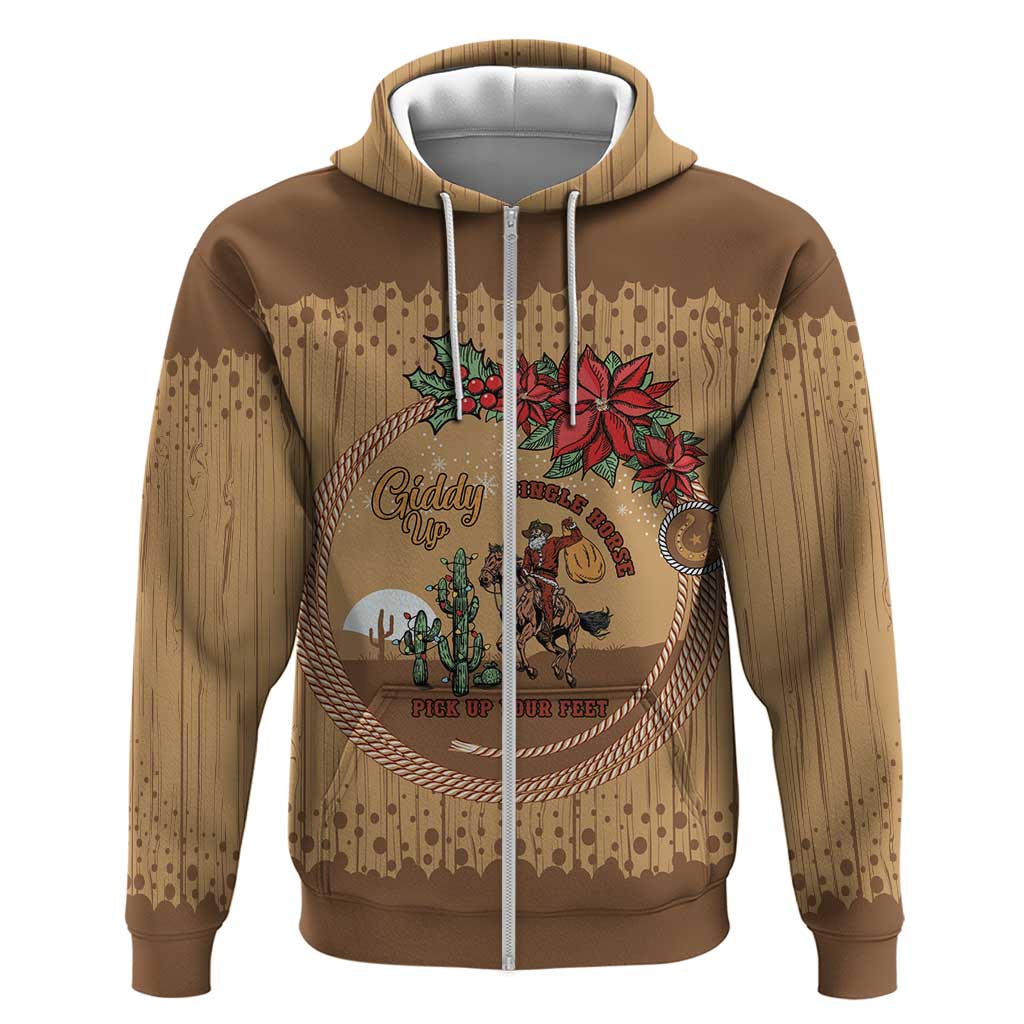 Cowboy Christmas Hoodie Giddy Up Jingle Horse Brown Version - Wonder Print Shop