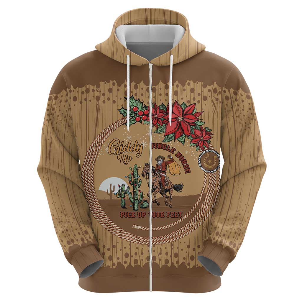 Cowboy Christmas Hoodie Giddy Up Jingle Horse Brown Version - Wonder Print Shop