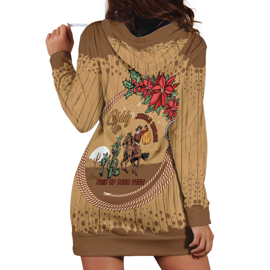 Cowboy Christmas Hoodie Dress Giddy Up Jingle Horse Brown Version - Wonder Print Shop