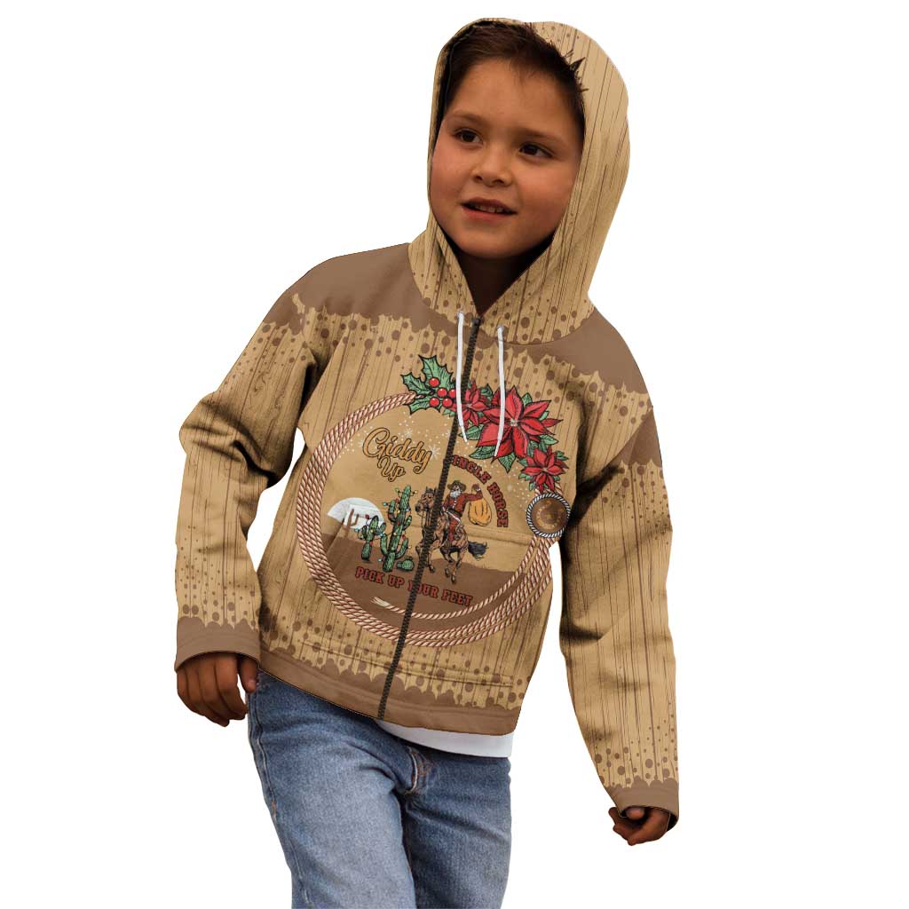 Cowboy Christmas Kid Hoodie Giddy Up Jingle Horse Brown Version - Wonder Print Shop