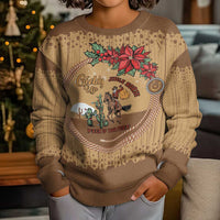 Cowboy Christmas Kid Ugly Christmas Sweater Giddy Up Jingle Horse Brown Version - Wonder Print Shop