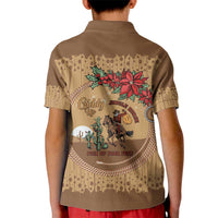 Cowboy Christmas Kid Polo Shirt Giddy Up Jingle Horse Brown Version - Wonder Print Shop