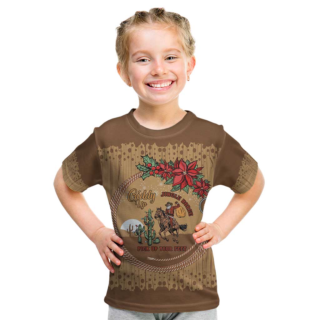 Cowboy Christmas Kid T Shirt Giddy Up Jingle Horse Brown Version - Wonder Print Shop
