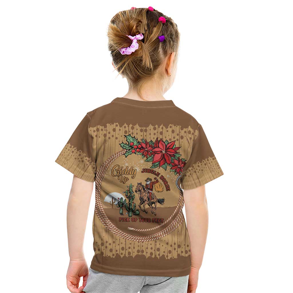 Cowboy Christmas Kid T Shirt Giddy Up Jingle Horse Brown Version - Wonder Print Shop