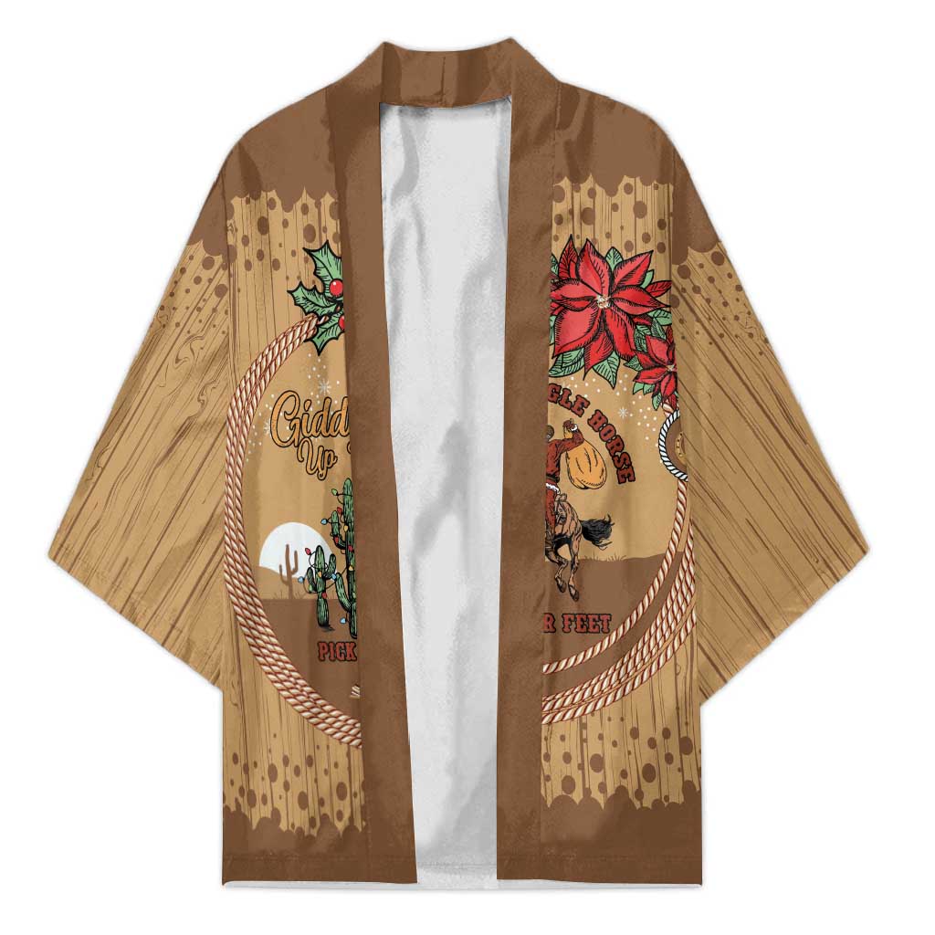 Cowboy Christmas Kimono Giddy Up Jingle Horse Brown Version - Wonder Print Shop