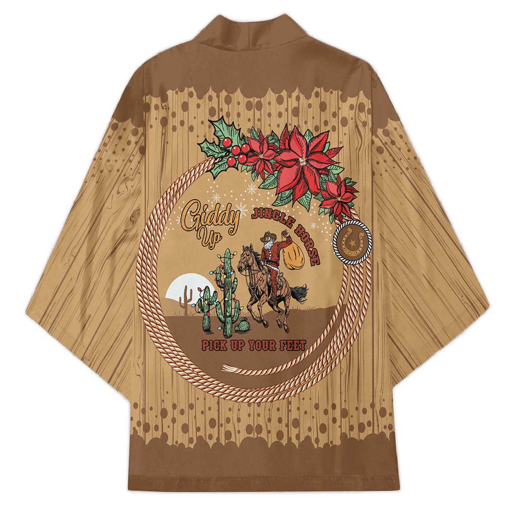 Cowboy Christmas Kimono Giddy Up Jingle Horse Brown Version - Wonder Print Shop