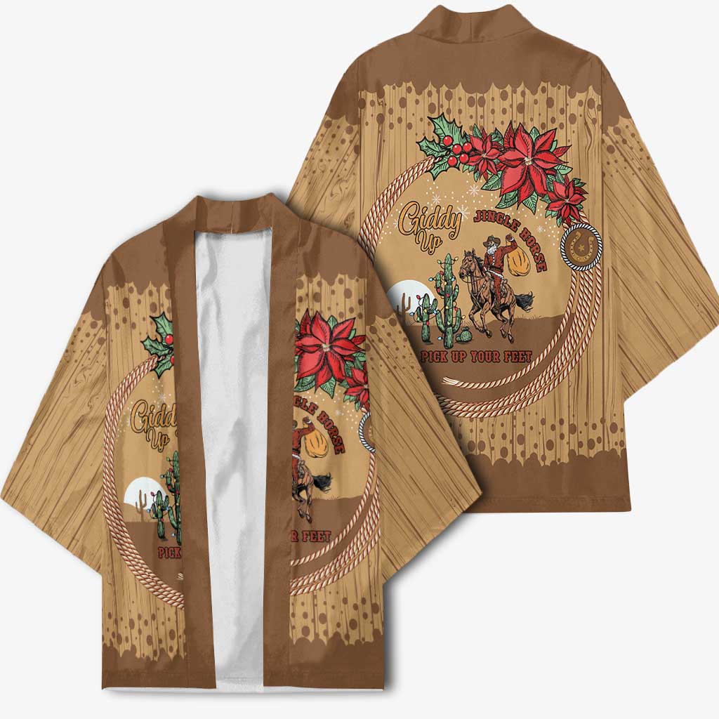 Cowboy Christmas Kimono Giddy Up Jingle Horse Brown Version - Wonder Print Shop