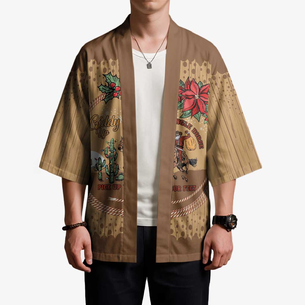 Cowboy Christmas Kimono Giddy Up Jingle Horse Brown Version - Wonder Print Shop
