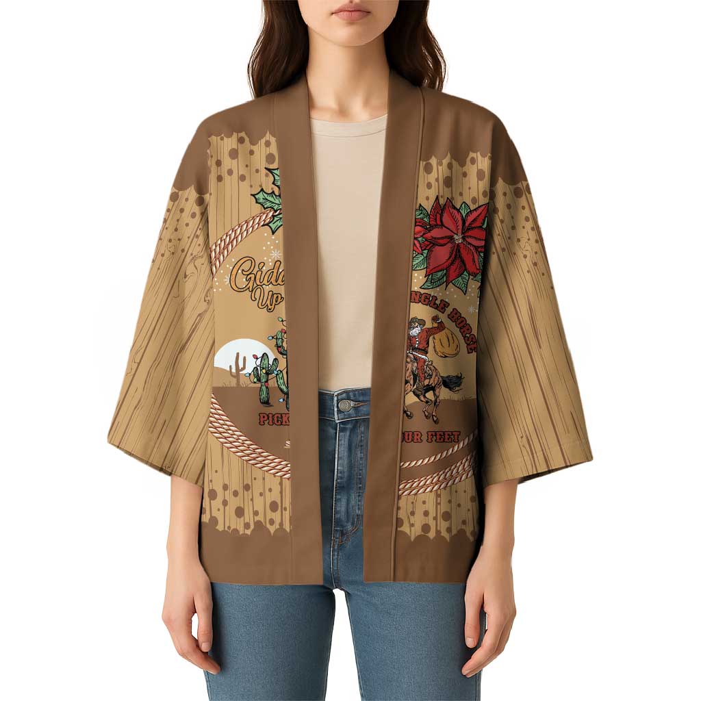 Cowboy Christmas Kimono Giddy Up Jingle Horse Brown Version - Wonder Print Shop
