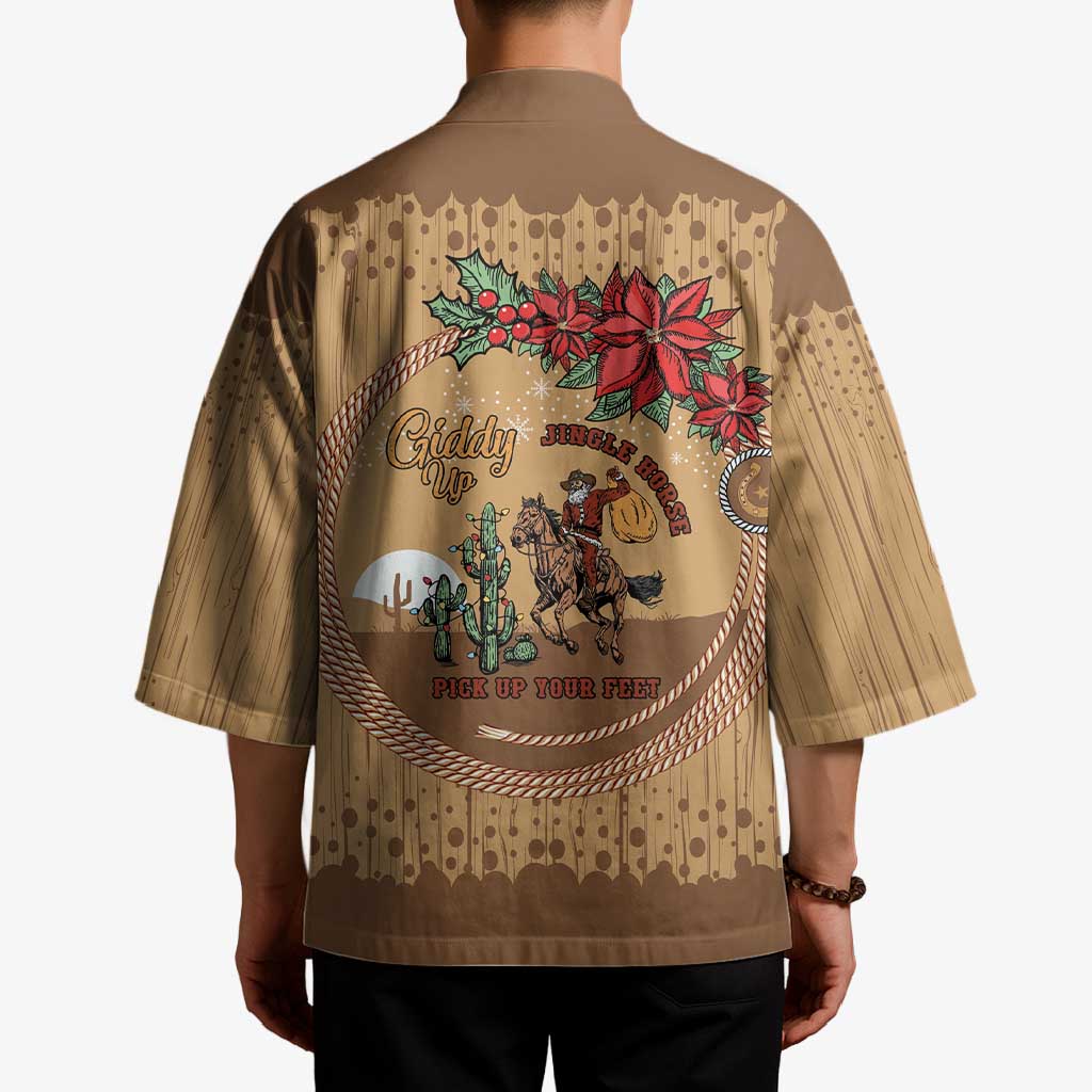 Cowboy Christmas Kimono Giddy Up Jingle Horse Brown Version - Wonder Print Shop