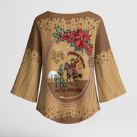 Cowboy Christmas Kimono Sleeve Blouse Giddy Up Jingle Horse Brown Version - Wonder Print Shop