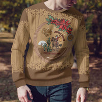 Cowboy Christmas Ugly Christmas Sweater Giddy Up Jingle Horse Brown Version - Wonder Print Shop