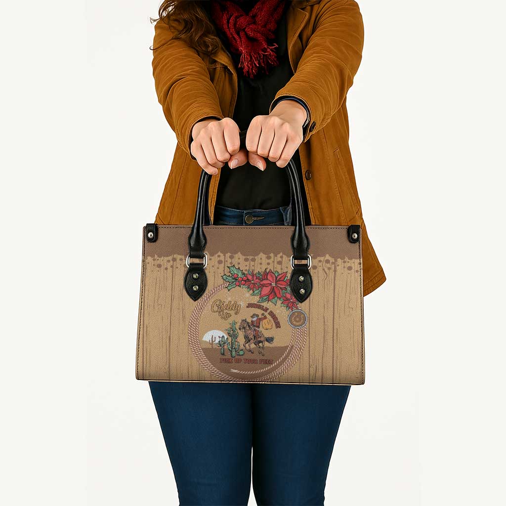 Cowboy Christmas Leather Bag Giddy Up Jingle Horse Brown Version - Wonder Print Shop